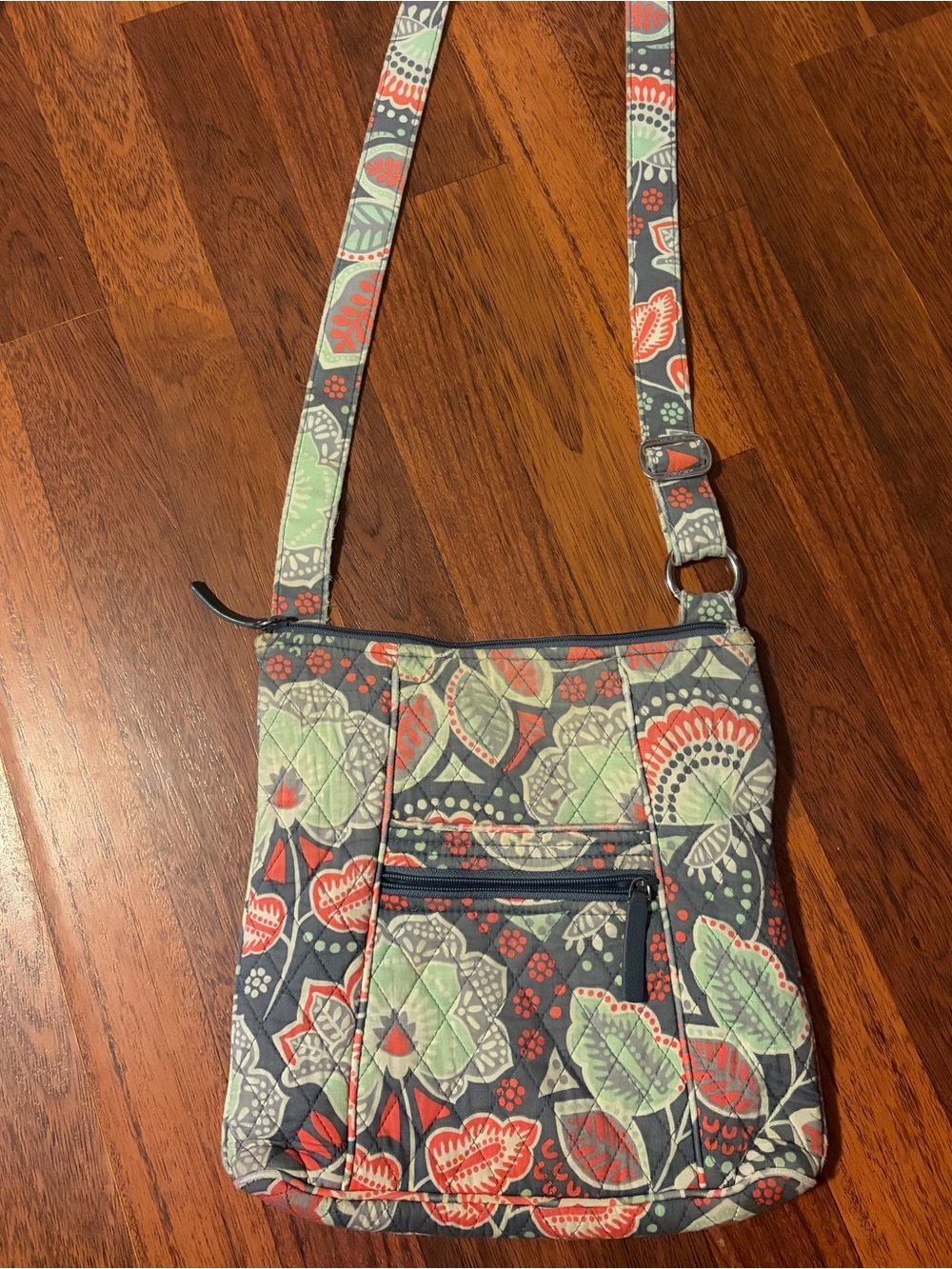 Vera Bradley Gray Crossbody with Coral and Mint Floral Print